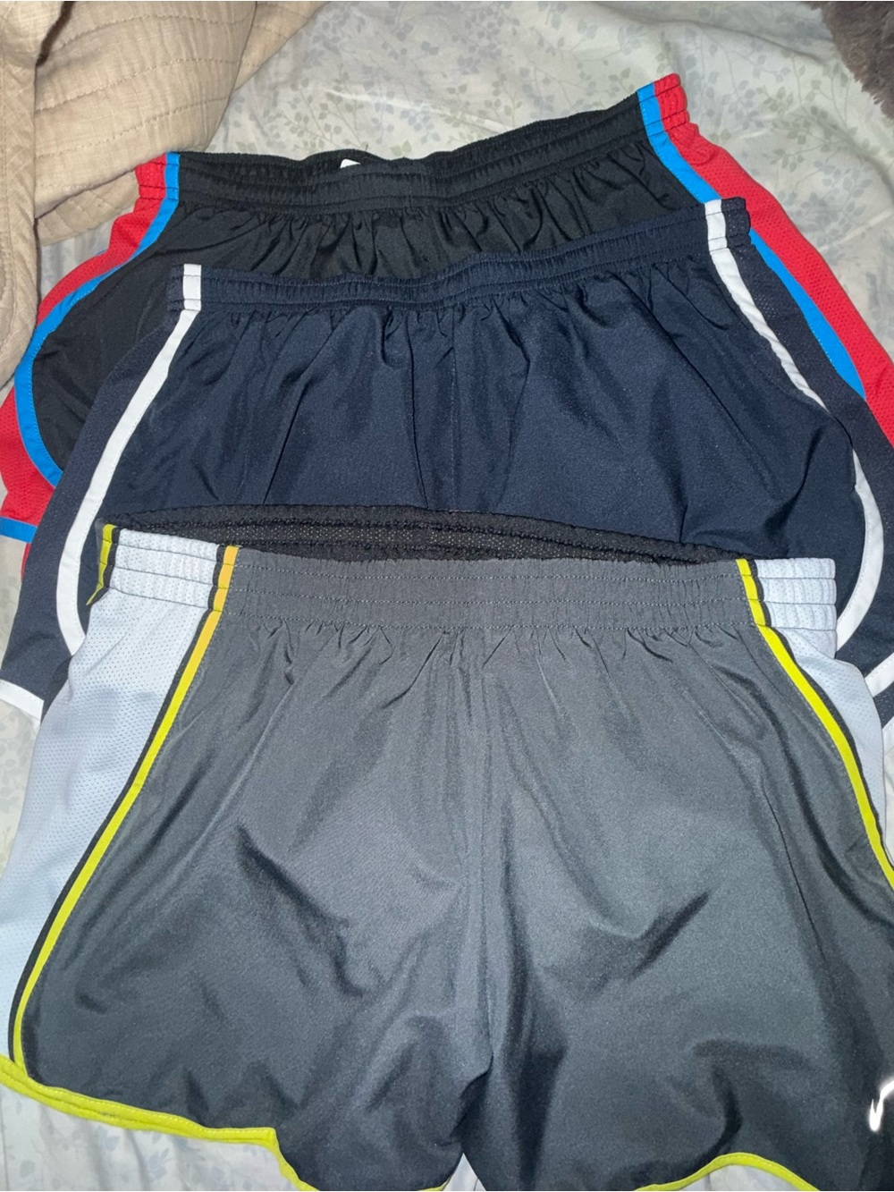 Nike Women's Athletic Shorts Trio - Black, Navy & Gray with Bright Trim